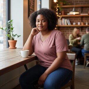 Ava & Viv Womens V-Neck Short Sleeve T-Shirt Reddish Brown Relaxed Fit Size 2X